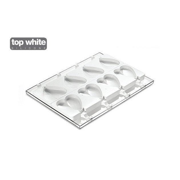 Moule a glace silicone Coeur 8 empreintes avec batonnets SilikoMart