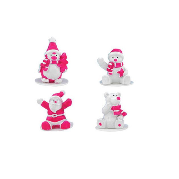 Sujets de Noel Blanc et Fuchsia en Resine x50 Decor bÃ»che Noel