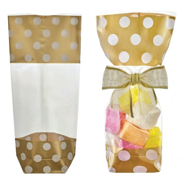 Sachet Confiserie Or a Pois 12x26cm (x100)