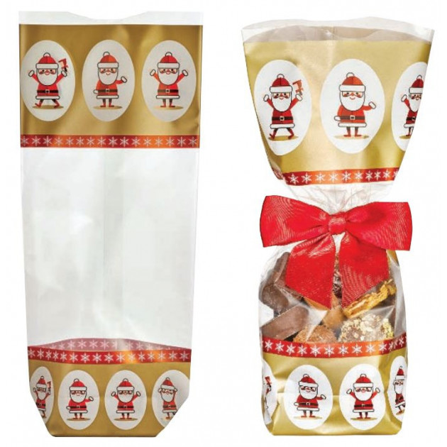 Sachet Confiserie Dore 10x22cm Pere-Noel (x100)