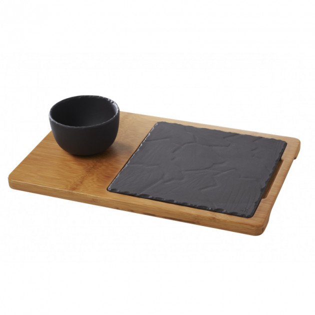 Exemple de presentation de l'assiette ardoise en porcelaine Basalt Revol