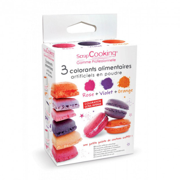 Lot de 3 Colorants Alimentaires en Poudre Orange / Violet / Rose Scrapcooking