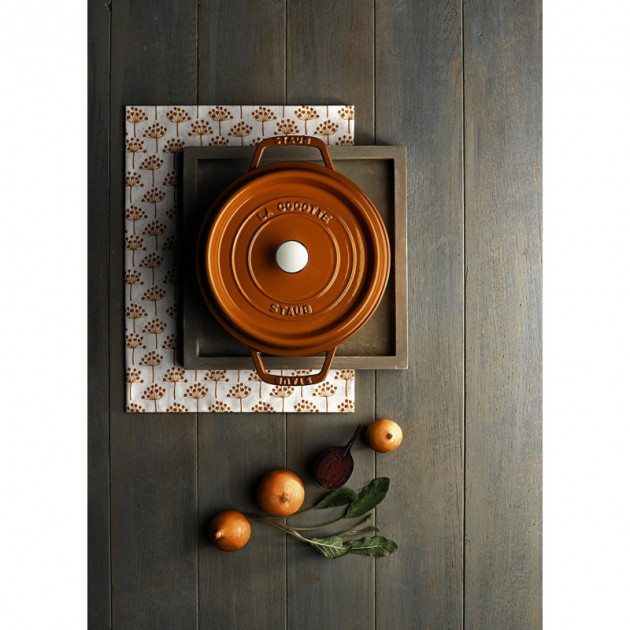 Cocotte Fonte Ronde Cannelle Majolique vue du dessus Cocotte Fonte Ronde Cannelle Majolique vue du dessus