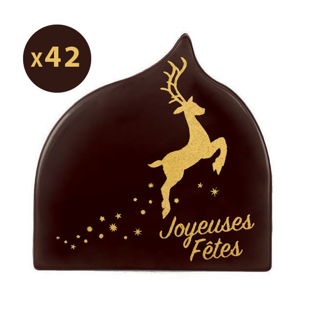 Embout de Bûche Cerf Joyeuses Fêtes Décor en Chocolat 80x60 mm (x42)  Florensuc - , Achat, Vente