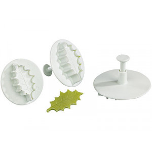 3 Découpoirs Petite Feuille de Houx à Poussoir 3 Découpoirs Petite Feuille de Houx à Poussoir
