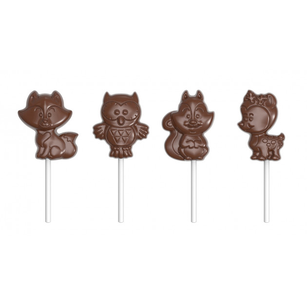 Moule Sucette Chocolat Animaux de la Foret 65 mm (x4) Chocolate World