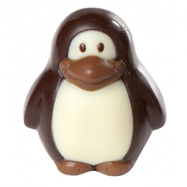 Pingouin en chocolat realise avec le moule en polycarbonate Pingouin en chocolat realise avec le moule en polycarbonate
