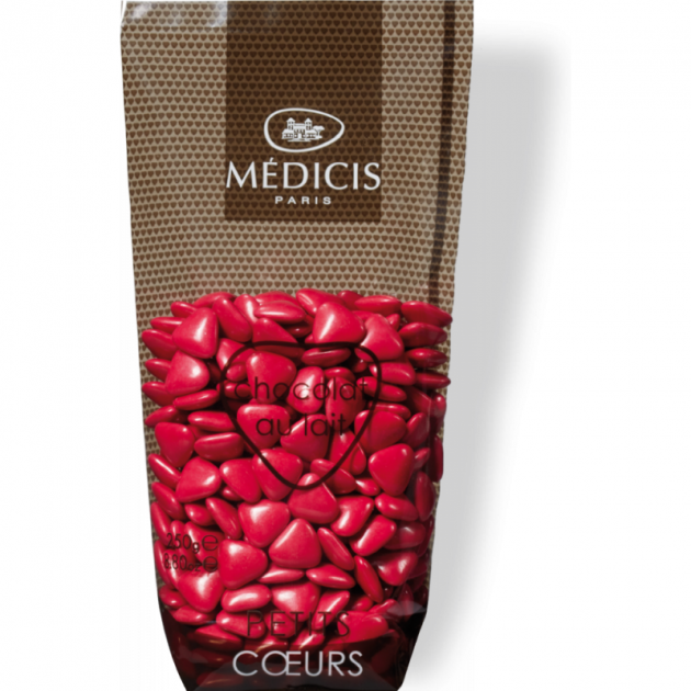 Dragees Chocolat au Lait Petit Coeur Rouge Framboise 250g Medicis