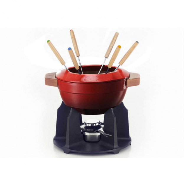 Service a fondue poignees bois Cerise Le Creuset