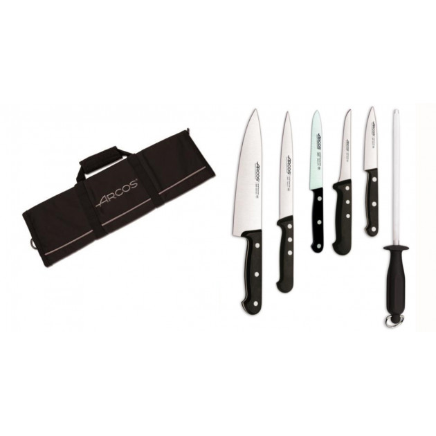 Mallette de cuisine 5 couteaux de cuisine et un fusil Arcos Universal Noir