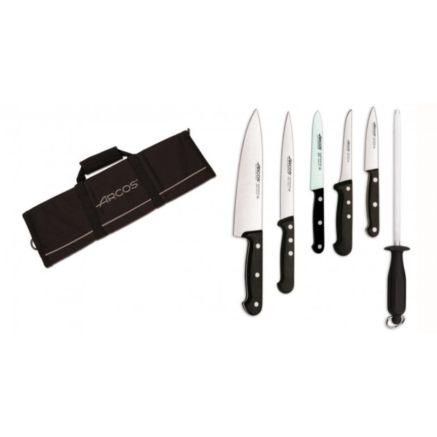 Mallette de cuisine 5 couteaux de cuisine et un fusil Arcos Universal noir  - , Achat, Vente