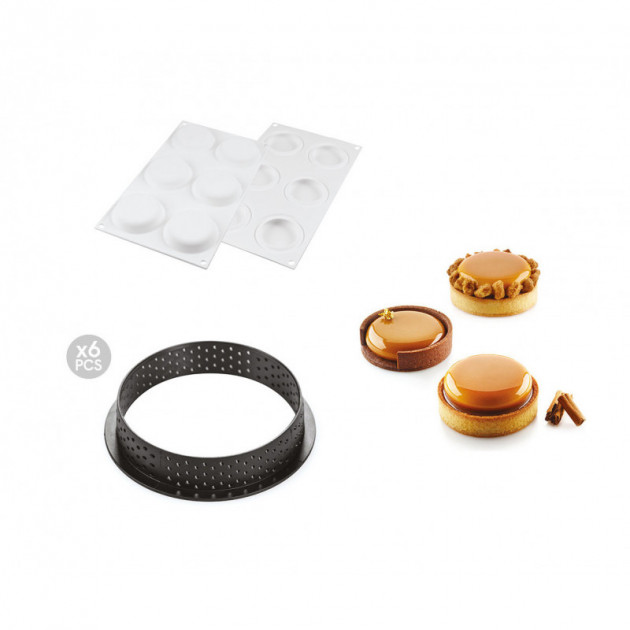 Kit moule silicone 6 demi-sphères + 6 cercles à tarte Patisse 