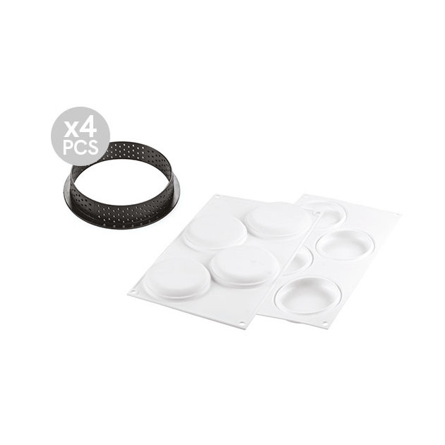 Cercle a tarte perfore et moule silicone 4 empreintes