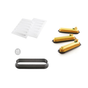 Kit Moule Silicone 6 Tartelettes Oblong 14,6 cm Silikomart Professional Kit Moule Silicone 6 Tartelettes Oblong 14,6 cm Silikomart Professional