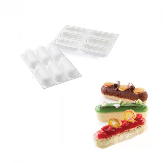 Moule Silicone 6 Eclairs 129 x 40 x h35 mm 140ml SilikoMart Professional