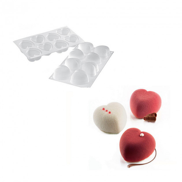 Moule Silicone 8 Coeurs Bombés 6,35 x 6,5 cm 100ml SilikoMart Professional  - , Achat, Vente