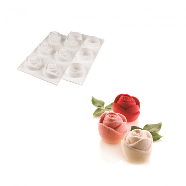 Moule Silicone 6 Roses 7 x 5.5 cm 143ml SilikoMart Professional