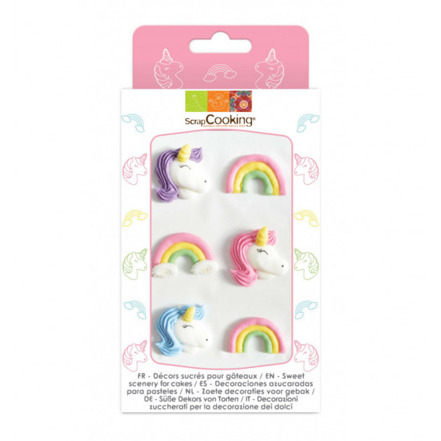 Decors en Sucre Licorne et Arc en Ciel x6 Scrapcooking