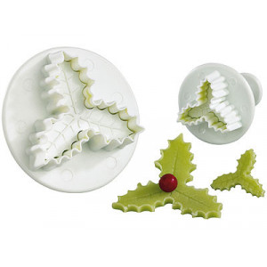 2 Emporte-Pièces Feuille de Houx triple à Poussoir 2 Emporte-Pièces Feuille de Houx triple à Poussoir