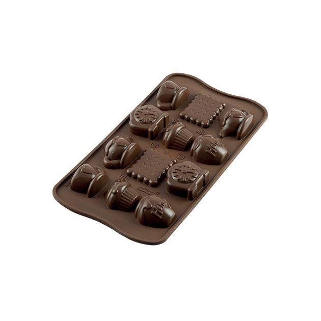 Moule a Chocolat 12 Sujets Tea Time Easy Choc - Silicone Special Chocolat