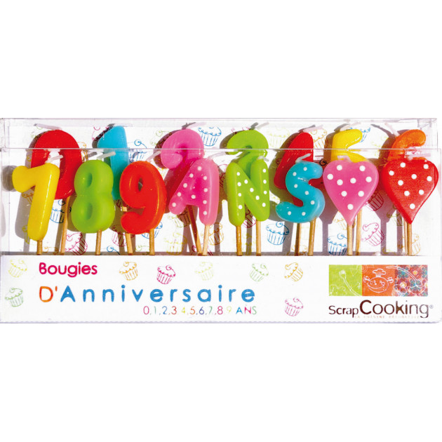 Lot de 15 Bougies 1.2.3.4.5.6.7.8.9 ans Scrapcooking