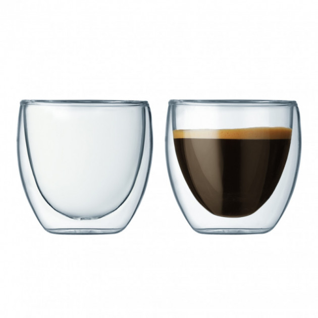 Bodum 2 tasses à café 8cl Pavina en verre double paroi