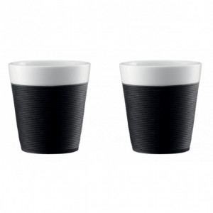 Mug Double Paroi 17cl Porcelaine et Silicone Noir Bodum (x2) Mug Double Paroi 17cl Porcelaine et Silicone Noir Bodum (x2)
