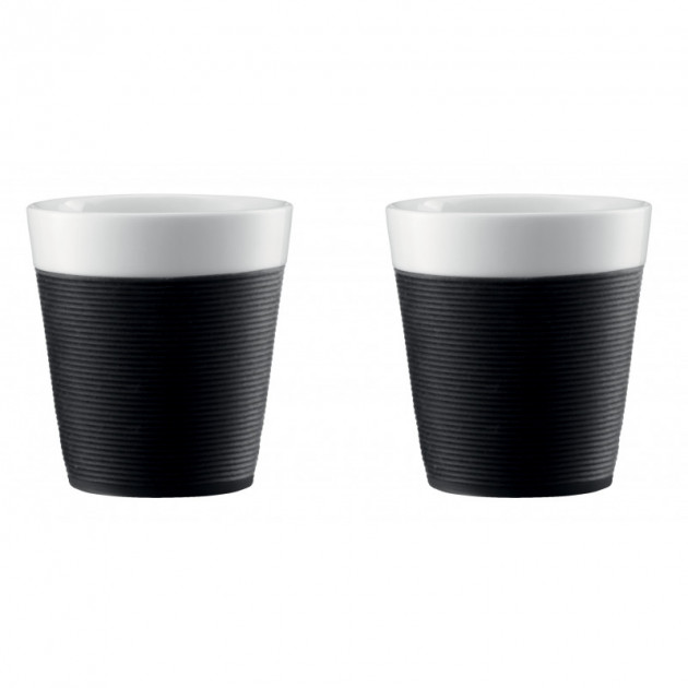 Mug Double Paroi 17cl Porcelaine et Silicone Noir Bodum (x2)