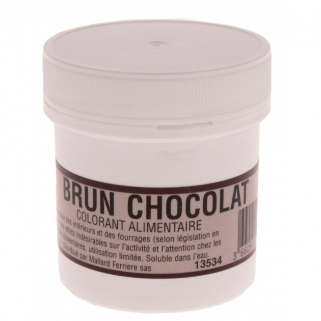 Colorant alimentaire Marron Brun Chocolat E102/E129/E151 Poudre  Hydrosoluble 20g 