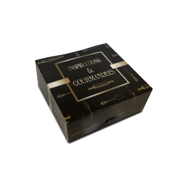 Boîte pâtissière Inspirations et Gourmandises - 28 x H 8 cm - (x50) Boîte pâtissière Inspirations et Gourmandises - 28 x H 8 cm - (x50)