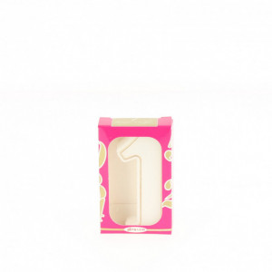 Bougie anniversaire chiffre 1 blanche avec filet doré