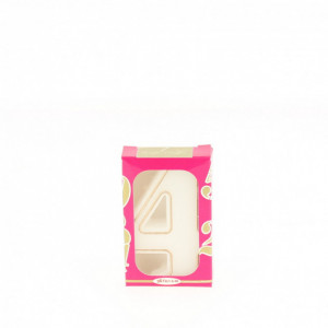 Bougie anniversaire chiffre 4 blanche avec filet doré