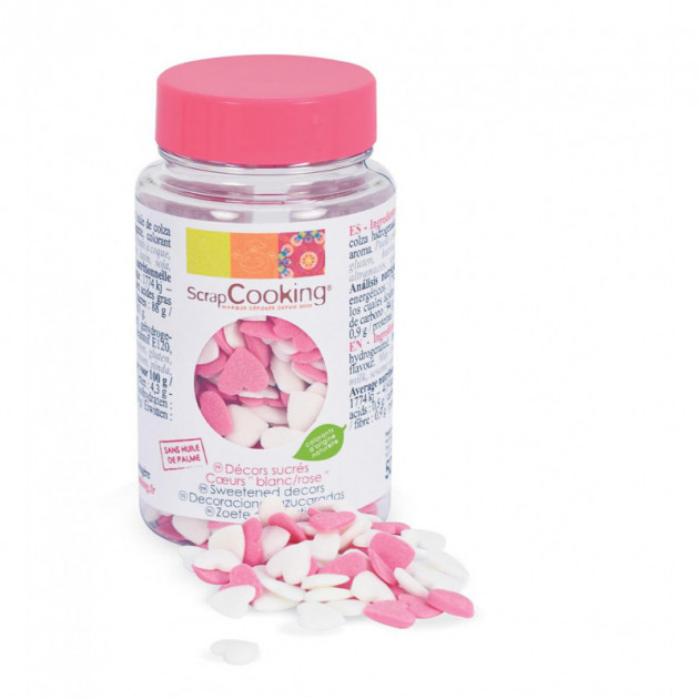 Pot de decors en sucre - Coeurs rose & blanc 50g Scrapcooking