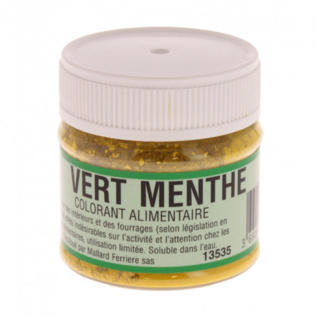 Colorant alimentaire Vert Menthe E102/E131 Poudre Hydrosoluble 20g