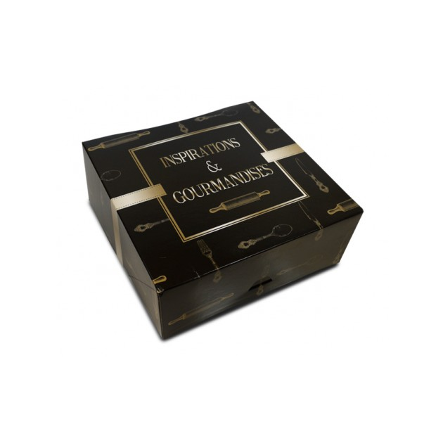Boîte pâtissière Inspirations et Gourmandises - 32 x H 8 cm - (x50) Boîte pâtissière Inspirations et Gourmandises - 32 x H 8 cm - (x50)