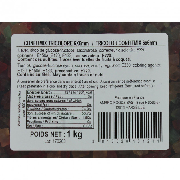 Composition des cubes de fruits tricolores Composition des cubes de fruits tricolores