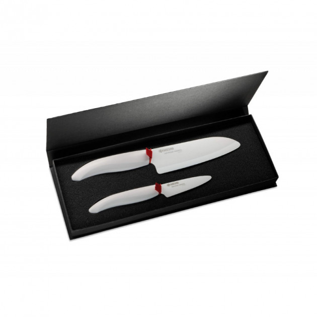 Coffret Kyocera - 1 couteau d'office + 1 santoku. manche blanc