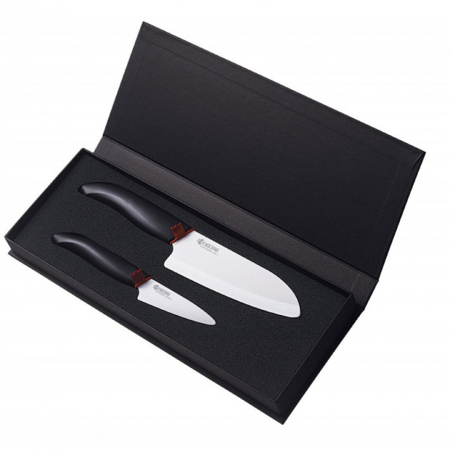 Coffret Kyocera - 1 couteau d'office + 1 santoku. manche noir