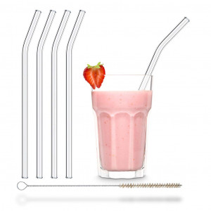 Paille Réutilisable en Verre 23cm courbée x4 HALM Paille Réutilisable en Verre 23cm courbée x4 HALM