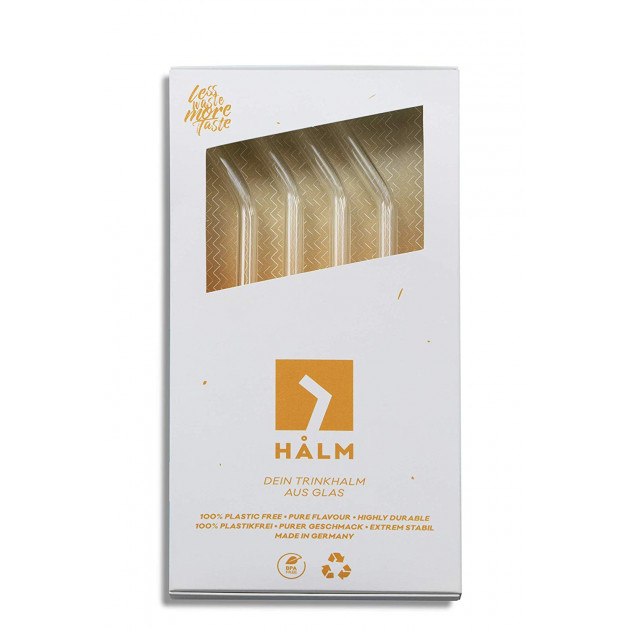 Lot de 4 pailles réutilisables en verre 23 cm forme courbée