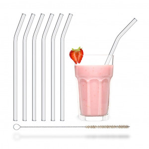 Paille Réutilisable en Verre 23cm courbée x6 HALM Paille Réutilisable en Verre 23cm courbée x6 HALM
