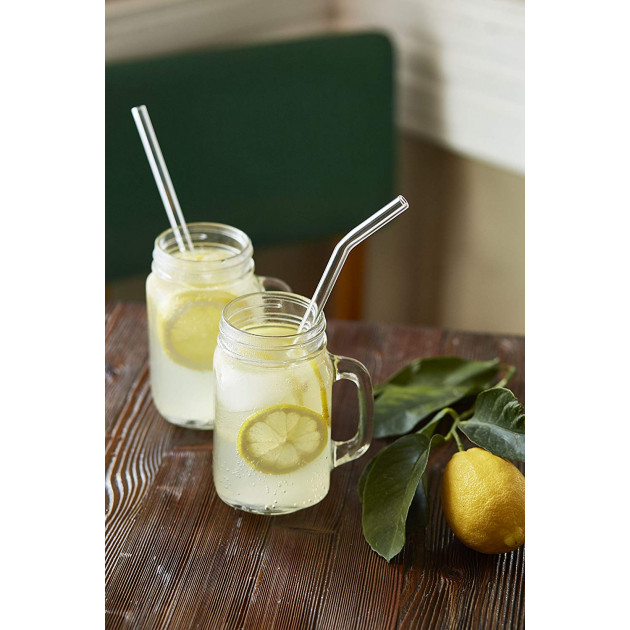 6 pailles réutilisables en verre 23 cm et courbées