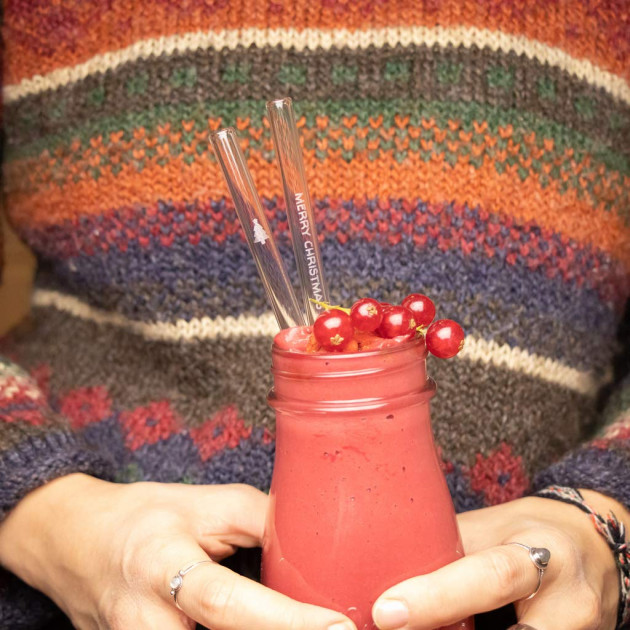 Pailles réutilisables en verre 20 cm Joyeux Noël