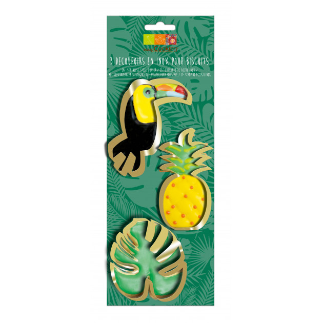 Emporte-Pièces Toucan, Ananas, Feuille Tropicale Inox x3 Scrapcooking