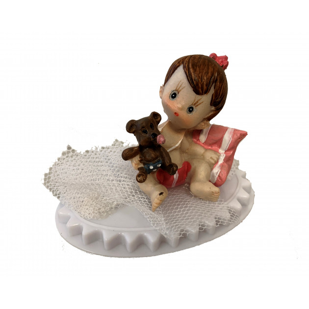 FIN DE SERIE Sujet baptême Fille Bébé Rose Ourson 6 cm - ,  Achat, Vente