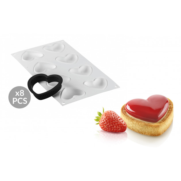 Kit Moule Silicone 8 Tartelettes Cœur 8 x 7 cm Silikomart Professional