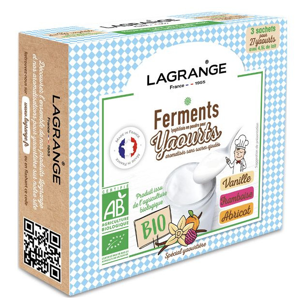 Ferment Lactique Bio 3 Sachets 12g Vanille, Framboise et Abricot Lagrange