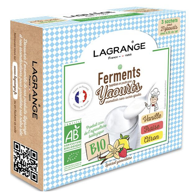 Ferment Lactique Bio 3 Sachets 12g Vanille, Fraise et Citron