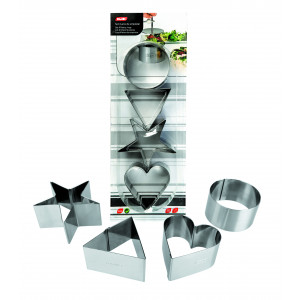 FIN DE SERIE Lot 4 Emporte-Pièces Inox Coeur, Triangle, Étoile et Cercle 8 cm Ibili FIN DE SERIE Lot 4 Emporte-Pièces Inox Coeur, Triangle, Étoile et Cercle 8 cm Ibili