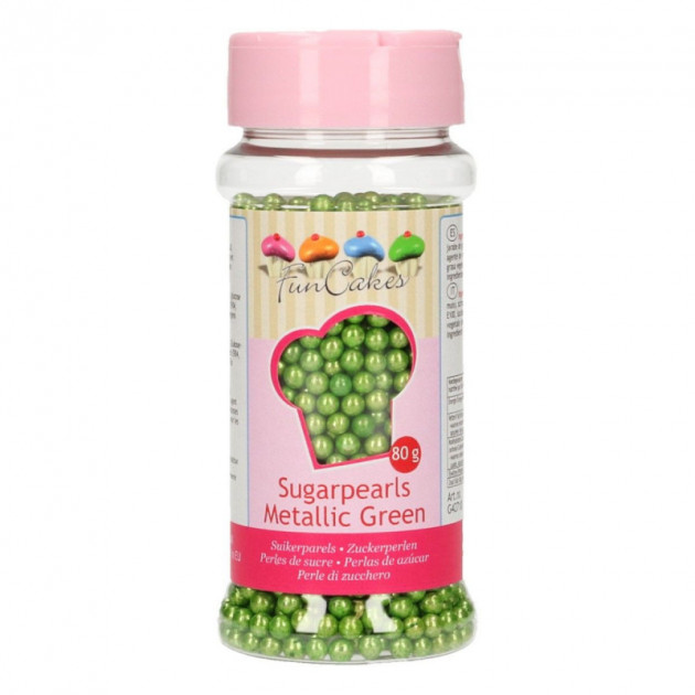 Perles de sucre Vert Metallique 80 g Funcakes